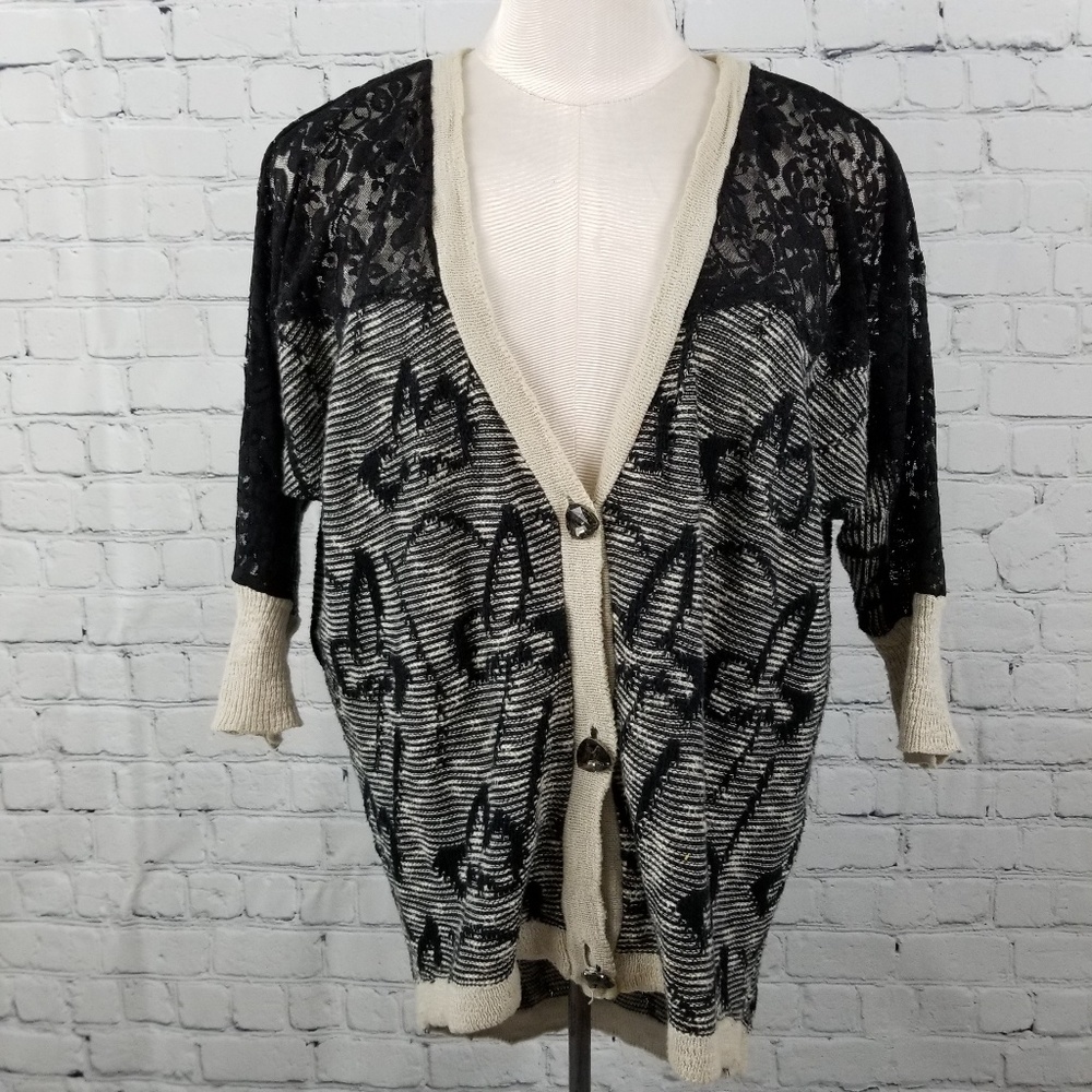 BKE BOUTIQUE |  lace button up knit cardigan